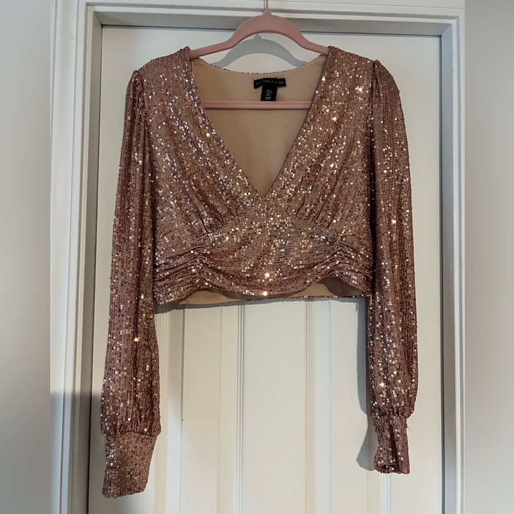 Sincerely Jules Pink Sequin Crop Top